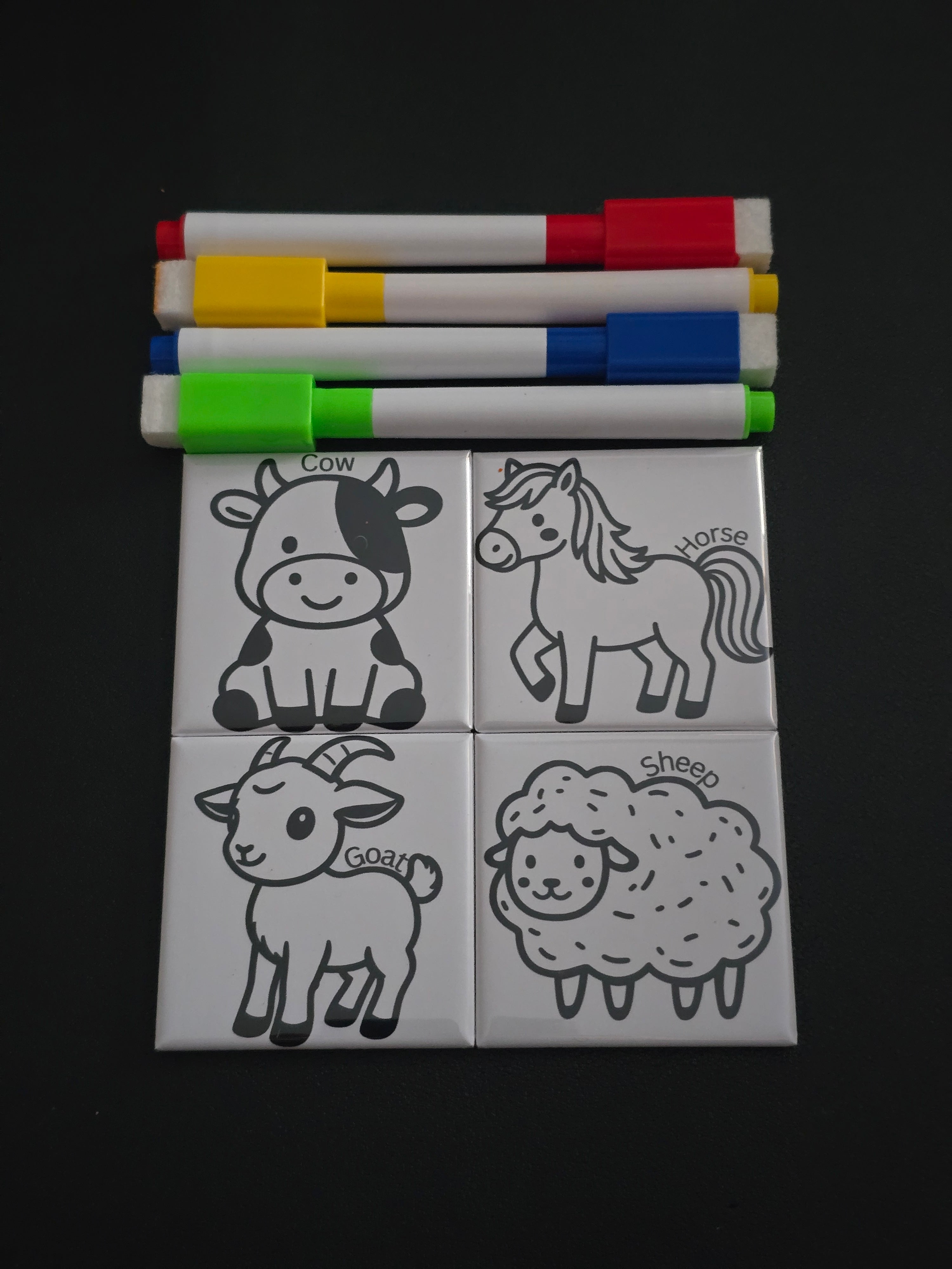 Farm Animals Dry Erase Coloring Magnets