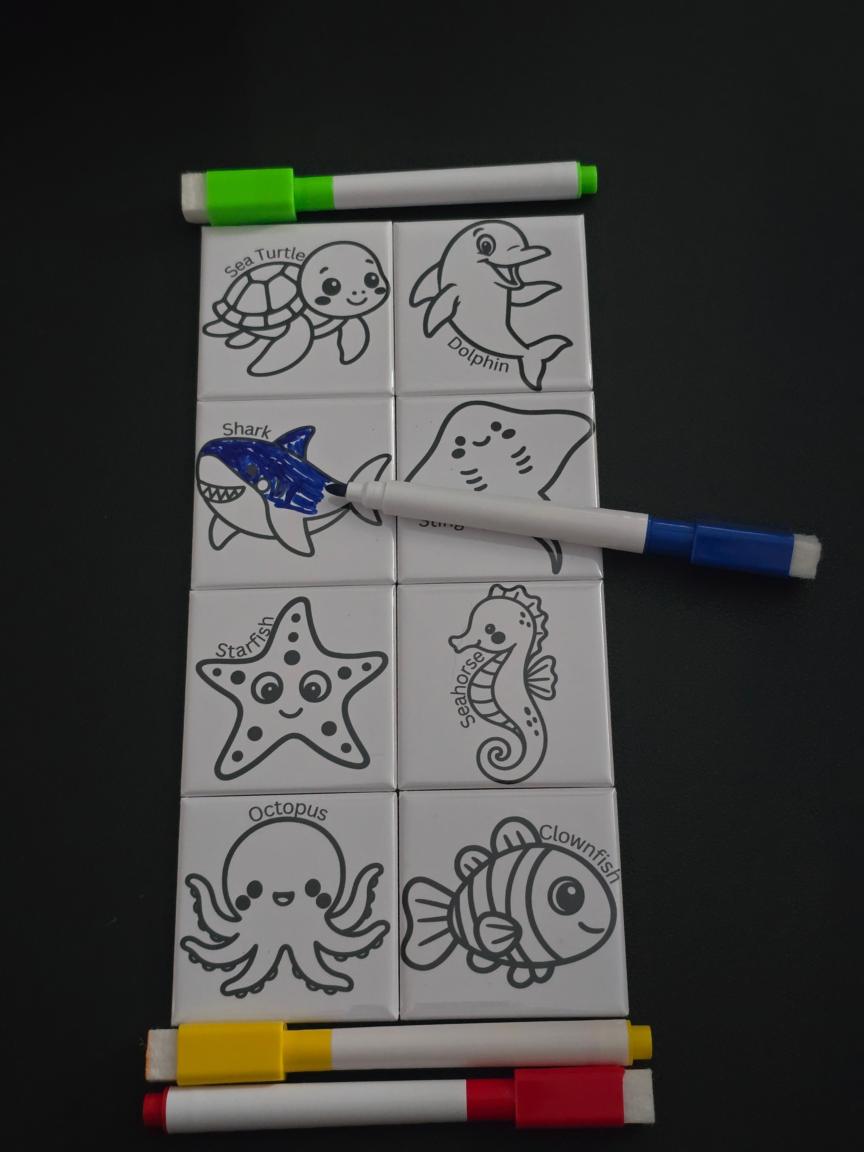 Sea Animals Dry Erase Coloring Magnets