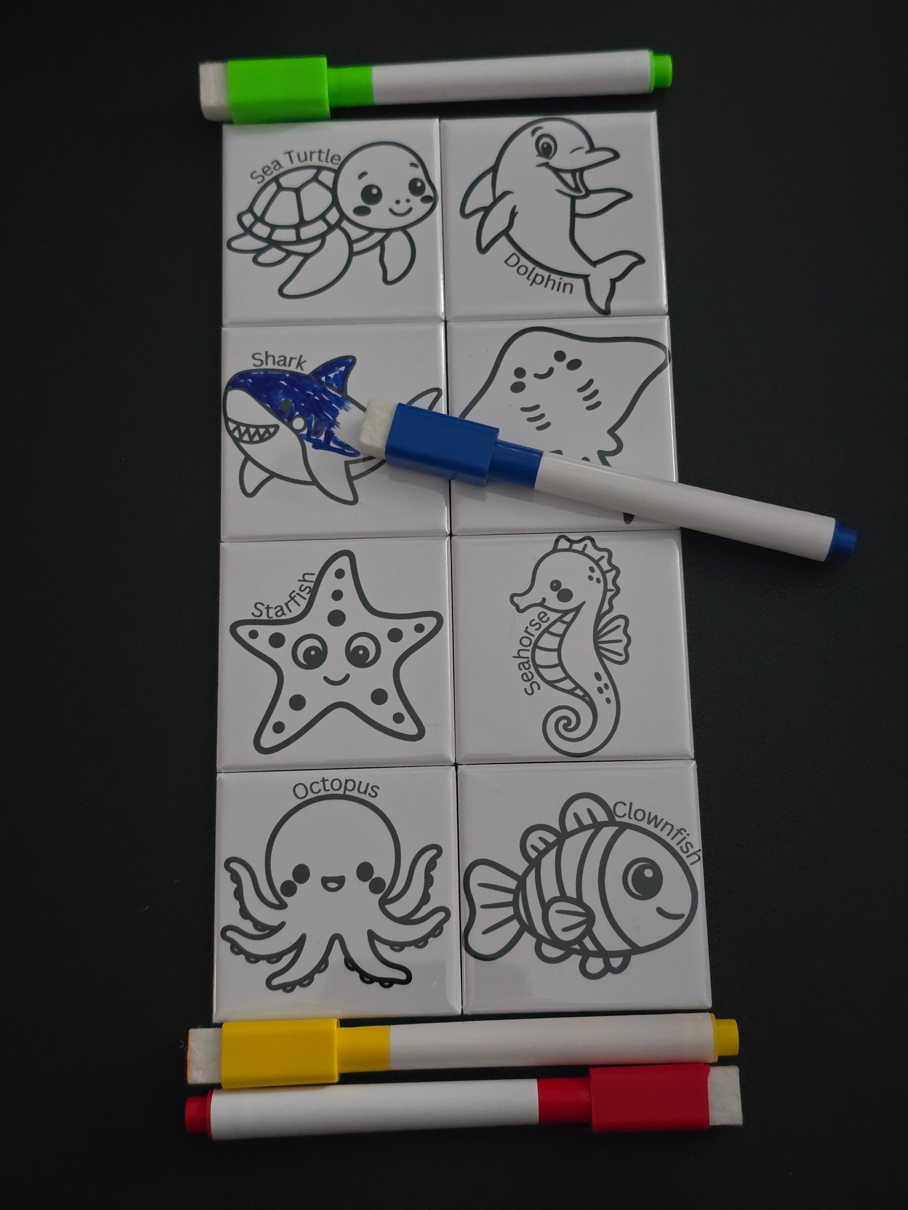 Sea Animals Dry Erase Coloring Magnets